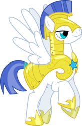 Size: 6000x9191 | Tagged: safe, artist:chainchomp2, pegasus, pony, sonic rainboom (episode), absurd resolution, armor, flying, helmet, hoof shoes, lidded eyes, pegasus royal guard, royal guard, royal guard armor, simple background, smiling, solo, spread wings, transparent background, vector, wings