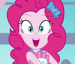 Size: 1273x1078 | Tagged: safe, screencap, pinkie pie, equestria girls, equestria girls series, g4, the craft of cookies, spoiler:eqg series (season 2), apron, clothes, cropped, cute, diapinkes, happy, looking at you, open mouth, smiling