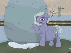 Size: 1280x960 | Tagged: safe, artist:theimmortalwolf, limestone pie, earth pony, pony, g4, angry, female, holder's boulder, looking at you, pregnant, pregnant limestone, rock farm, snow, solo