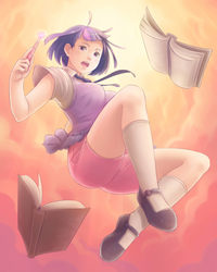 Size: 1200x1500 | Tagged: safe, artist:ninjaham, twilight sparkle, human, g4, book, clothes, female, horn wand, humanized, open mouth, shorts, socks, solo, wand