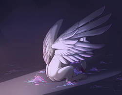 Size: 2777x2160 | Tagged: safe, artist:vindhov, princess flurry heart, pony, g4, crying, female, hair loss, high res, older, older flurry heart, solo, story included, wing hands