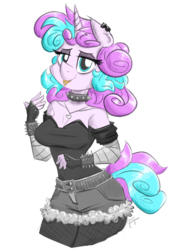 Size: 1000x1429 | Tagged: safe, artist:flutterthrash, princess flurry heart, anthro, g4, choker, clothes, ear piercing, female, older, older flurry heart, piercing, princess emo heart, shorts, simple background, smiling, solo, spiked choker, spiked wristband, teenage flurry heart, teenager, tongue out, white background, wristband