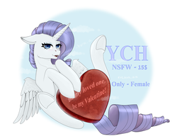 Size: 1300x1000 | Tagged: safe, rarity, pony, unicorn, g4, commission, female, holiday, looking at you, simple background, solo, underhoof, valentine's day, your character here