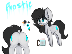 Size: 4000x3000 | Tagged: safe, artist:claudearts, oc, oc only, oc:frostie, earth pony, pony, :p, both cutie marks, butt, dock, food, plot, popsicle, reference sheet, rum, silly, solo, tongue out