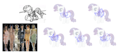 Size: 1000x433 | Tagged: safe, rarity, human, pony, unicorn, g4, clothes, concept art, female, mare, raised hoof, simple background, white background