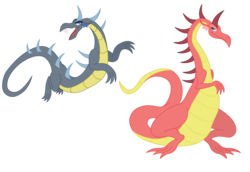 Size: 4650x3200 | Tagged: safe, artist:elsdrake, dragon, duo, high res, open mouth, simple background, transparent background, wingless dragon