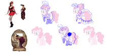 Size: 1000x433 | Tagged: safe, pinkie pie, earth pony, human, pony, g4, concept art, female, mare, showgirl, simple background, white background, you gotta share