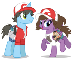 Size: 5381x4367 | Tagged: safe, artist:dragonchaser123, absurd resolution, crossover, duo, female, male, mare, pokémon, ponymon, simple background, stallion, transparent background