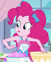 Size: 466x569 | Tagged: safe, screencap, pinkie pie, equestria girls, g4, my little pony equestria girls: better together, the craft of cookies, apron, armpits, clothes, cropped, cute, diapinkes, female, solo