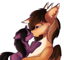 Size: 3001x2826 | Tagged: safe, artist:beardie, artist:rivibaes, oc, oc only, pony, cute, duo, ear piercing, eyes closed, high res, horns, kissing, piercing, size difference, squint
