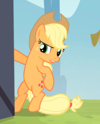 Size: 565x698 | Tagged: safe, screencap, applejack, earth pony, pony, g4, leap of faith, applejack's hat, bipedal, cowboy hat, cropped, female, hat, mare, solo
