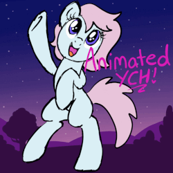 Size: 849x849 | Tagged: safe, artist:lannielona, pony, advertisement, animated, bipedal, bush, commission, eye shimmer, gif, night, reaching, sketch, sky, smiling, solo, sparkly eyes, starry eyes, stars, sunset, tree, underhoof, wingding eyes, your character here