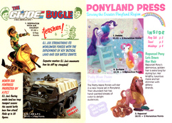 Size: 704x500 | Tagged: safe, dabble (g1), rapunzel (g1), scribbles (g1), g1, catalog, g.i. joe, hasbro, insert, irl, mail-in offer, photo, pretty mane ponies, serpentor, toy