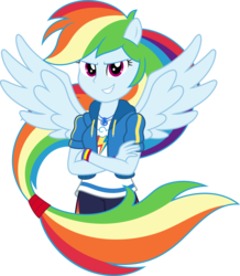 Size: 7442x8541 | Tagged: safe, artist:sugar-loop, rainbow dash, equestria girls, g4, my little pony equestria girls: better together, absurd resolution, female, geode of super speed, grin, looking at you, magical geodes, ponied up, simple background, smiling, solo, transparent background, wings