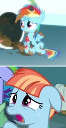 Size: 778x1505 | Tagged: safe, edit, edited screencap, screencap, rainbow dash, windy whistles, pony, g4, newbie dash, parental glideance, comic, cropped, dashabuse, female, filly, filly rainbow dash, mother and daughter, rainbow trash, sad, screencap comic, younger