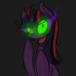 Size: 600x600 | Tagged: safe, artist:sinsays, part of a set, twilight sparkle, pony, unicorn, ask corrupted twilight sparkle, g4, corrupted, corrupted twilight sparkle, curved horn, dark, female, horn, insanity, meme, part of a series, possessed, psychotic, psychotic twilight sparkle, queen twilight, solo, sombra eyes, sombra horn, tumblr, tyrant sparkle, unicorn twilight, world domination