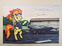 Size: 4032x3024 | Tagged: safe, artist:cosmotic1214, spitfire, pegasus, pony, g4, wonderbolts academy, aircraft, airforce, british, clothes, fighter, military, military uniform, namesake, plane, runway, sunglasses, supermarine spitfire, uniform, wonderbolts, wonderbolts dress uniform, wonderbolts uniform
