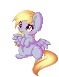 Size: 798x1030 | Tagged: safe, artist:miniaru, derpy hooves, pegasus, pony, g4, blushing, chibi, cute, derpabetes, female, mare, open mouth, simple background, smiling, solo, spread wings, transparent background, wings