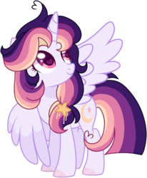 Size: 1024x1243 | Tagged: dead source, safe, artist:moon-rose-rosie, oc, oc only, oc:celestial moon, alicorn, pony, alicorn oc, female, magical lesbian spawn, mare, offspring, parent:rainbow dash, parent:twilight sparkle, parents:twidash, simple background, solo, transparent background