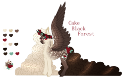 Size: 1640x1045 | Tagged: safe, artist:luuny-luna, oc, oc only, oc:cake black forest, alicorn, pony, female, floral head wreath, flower, mare, reference sheet, simple background, solo, transparent background