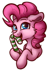 Size: 1314x1903 | Tagged: safe, artist:sharimapic, pinkie pie, earth pony, pony, g4, bust, candy, candy cane, female, food, portrait, simple background, solo, transparent background