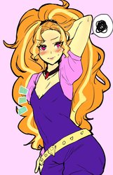 Size: 1031x1600 | Tagged: safe, artist:idolize_341, adagio dazzle, equestria girls, g4, my little pony equestria girls: rainbow rocks, arm behind head, blushing, breasts, clothes, delicious flat chest, female, flatdagio dazzle, grawlixes, reasonably shaped breasts, simple background, solo, white background