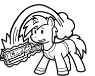 Size: 188x150 | Tagged: safe, artist:crazyperson, pony, unicorn, fallout equestria, fallout equestria: commonwealth, black and white, clothes, energy weapon, fanfic, fanfic art, generic pony, glowing horn, grayscale, grin, gun, hooves, horn, jumpsuit, laser rifle, levitation, magic, magical energy weapon, monochrome, picture for breezies, simple background, smiling, solo, telekinesis, transparent background, vault suit, weapon