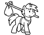 Size: 188x150 | Tagged: safe, artist:crazyperson, pony, unicorn, fallout equestria, fallout equestria: commonwealth, bindle, black and white, fanfic art, generic pony, grayscale, monochrome, picture for breezies, simple background, transparent background, walking