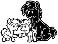Size: 200x152 | Tagged: safe, artist:crazyperson, earth pony, pony, unicorn, fallout equestria, fallout equestria: commonwealth, black and white, bow, clothes, cute, fanfic art, female, filly, generic pony, grayscale, hair bow, monochrome, picture for breezies, simple background, skirt, transparent background