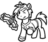 Size: 164x141 | Tagged: safe, artist:crazyperson, pony, unicorn, fallout equestria, fallout equestria: commonwealth, black and white, fanfic art, generic pony, grayscale, gun, handgun, magic, monochrome, one eye closed, picture for breezies, raised hoof, revolver, simple background, telekinesis, transparent background, wink