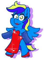 Size: 700x950 | Tagged: safe, artist:threetwotwo32232, oc, oc:davy, pegasus, pony, clothes, crossdressing, dress, evening gloves, gloves, high heels, lipstick, long gloves, male, shoes