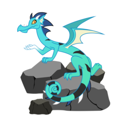 Size: 3968x3828 | Tagged: safe, artist:estories, oc, oc only, chameleon, dragon, dragon oc, high res, raised claw, rock, simple background, solo, transparent background, vector
