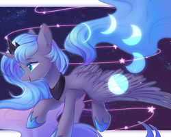 Size: 2500x2000 | Tagged: safe, artist:leafywind, princess luna, alicorn, pony, g4, anime eyes, cute, female, high res, jewelry, lunabetes, mare, moon, open mouth, regalia, solo, starry eyes, stars, wingding eyes