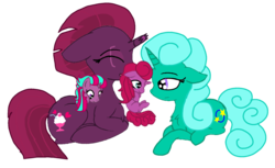Size: 1761x1080 | Tagged: safe, artist:徐詩珮, fizzlepop berrytwist, glitter drops, tempest shadow, oc, oc:betty pop, oc:everything shadow, pony, unicorn, g4, my little pony: the movie, broken horn, family, female, horn, magical lesbian spawn, mother and daughter, offspring, parent:glitter drops, parent:tempest shadow, parents:glittershadow, shipping, siblings, simple background, sisters, transparent background