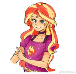 Size: 1144x1116 | Tagged: safe, artist:keeerooooo1, sunset shimmer, equestria girls, equestria girls series, g4, spring breakdown, spoiler:eqg series (season 2), beautiful, clothes, cruise outfit, cute, cutie mark on clothes, female, shimmerbetes, simple background, smiling, solo, white background