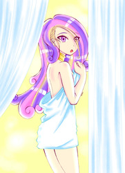 Size: 2893x3996 | Tagged: safe, artist:deeemperor, princess cadance, human, g4, female, high res, humanized, naked towel, nudity, partial nudity, shower curtain, story in the source, surprised, towel