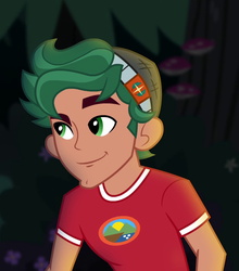 Size: 613x697 | Tagged: safe, screencap, timber spruce, equestria girls, g4, my little pony equestria girls: legend of everfree, camp everfree logo, camp everfree outfits, clothes, cropped, male, smiling, solo