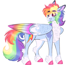 Size: 842x768 | Tagged: safe, artist:wanderingpegasus, rainbow dash, pegasus, pony, g4, alternate design, colored hooves, colored wings, female, mare, simple background, smiling, solo, unshorn fetlocks, white background