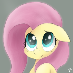 Size: 1500x1500 | Tagged: safe, artist:vladislav_180, fluttershy, pony, g4, bust, cute, female, floppy ears, gradient background, looking up, mare, portrait, shyabetes, smiling, solo
