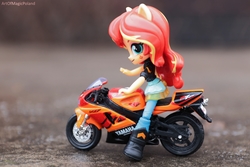 Size: 6000x4000 | Tagged: safe, artist:artofmagicpoland, sunset shimmer, equestria girls, g4, doll, equestria girls minis, female, irl, motorcycle, photo, solo, song reference, toy