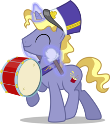 Size: 6500x7323 | Tagged: safe, artist:chainchomp2, ponet, pony, unicorn, g4, one bad apple, absurd resolution, background pony, drums, drumsticks, eyes closed, magic, magic aura, male, marching, musical instrument, shako, simple background, stallion, telekinesis, transparent background, vector