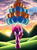 Size: 1280x1707 | Tagged: safe, artist:aquapegasus, pinkie pie, earth pony, pony, g4, balloon, cloud, female, floating, grass, mare, mountain, mountain range, open mouth, sky, smiling, solo, sunrise, then watch her balloons lift her up to the sky