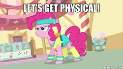 Size: 600x337 | Tagged: safe, edit, edited screencap, screencap, pinkie pie, earth pony, pony, a friend in deed, g4, caption, female, image macro, impact font, mare, olivia newton-john, physical, song, song meme, song reference, text