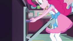 Size: 1280x720 | Tagged: safe, screencap, pinkie pie, equestria girls, equestria girls series, g4, the craft of cookies, spoiler:eqg series (season 2), apron, baking, clothes, female, oven, photo, solo