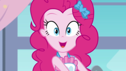 Size: 1280x720 | Tagged: safe, screencap, pinkie pie, equestria girls, g4, my little pony equestria girls: better together, the craft of cookies, cute, diapinkes, female, happy, looking at you, smiling, solo