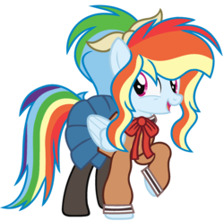 Size: 1280x1260 | Tagged: safe, artist:bezziie, rainbow dash, pony, g4, alternate hairstyle, clothes, cosplay, costume, female, saya, schoolgirl, simple background, solo, transparent background