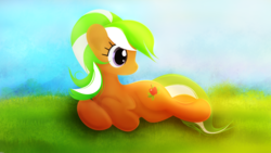 Size: 3840x2160 | Tagged: safe, artist:startledflowerpony, apple leaves, pony, g4, apple family member, high res, prone, solo