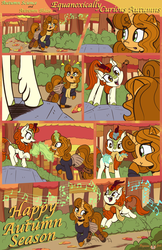 Size: 3300x5100 | Tagged: safe, artist:floofyfoxcomics, autumn blaze, oc, oc:autumn science, pony, unicorn, g4, sounds of silence, boots, clothes, cute, female, magic, mare, pantyhose, pleated skirt, scarf, shoes, skirt, story included, sweater, tree
