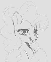 Size: 527x637 | Tagged: safe, artist:tre, pinkie pie, earth pony, pony, g4, female, grayscale, mare, monochrome, open mouth, solo