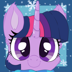 Size: 750x750 | Tagged: safe, artist:bigshot232, twilight sparkle, alicorn, pony, g4, cheek fluff, clothes, cropped, cute, ear fluff, scarf, smiling, snow, snowflake, twiabetes, twilight sparkle (alicorn)